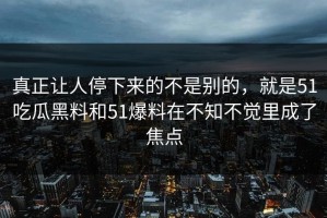 真正让人停下来的不是别的，就是51吃瓜黑料和51爆料在不知不觉里成了焦点