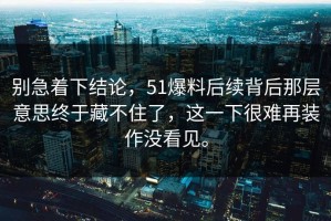 别急着下结论，51爆料后续背后那层意思终于藏不住了，这一下很难再装作没看见。