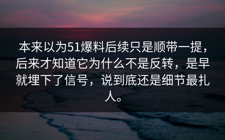 本来以为51爆料后续只是顺带一提，后来才知道它为什么不是反转，是早就埋下了信号，说到底还是细节最扎人。