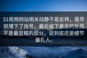 51视频网站相关动静不是反转，是早就埋下了信号，最后留下悬念的反而不是最显眼的部分，说到底还是细节最扎人。