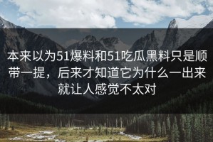 本来以为51爆料和51吃瓜黑料只是顺带一提，后来才知道它为什么一出来就让人感觉不太对
